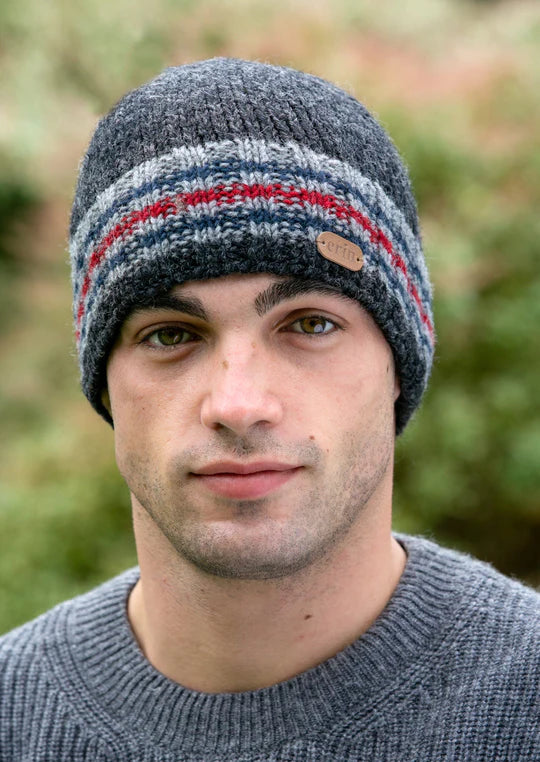 Irish wool beanie hat for men charcoal gray celtic clothing company