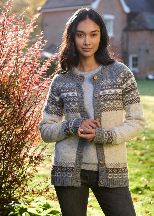Fairisle Wool Cardigan | Natural Grey