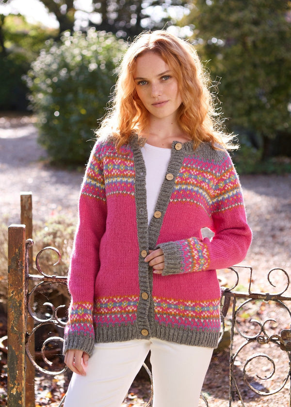 Fair Isle Pure Wool Cardigan | Pink
