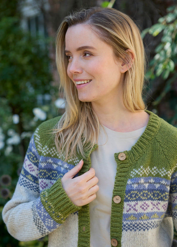 Fair Isle Pure Wool Cardigan | Olive