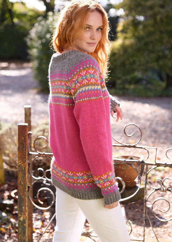 Fair Isle Pure Wool Cardigan | Pink