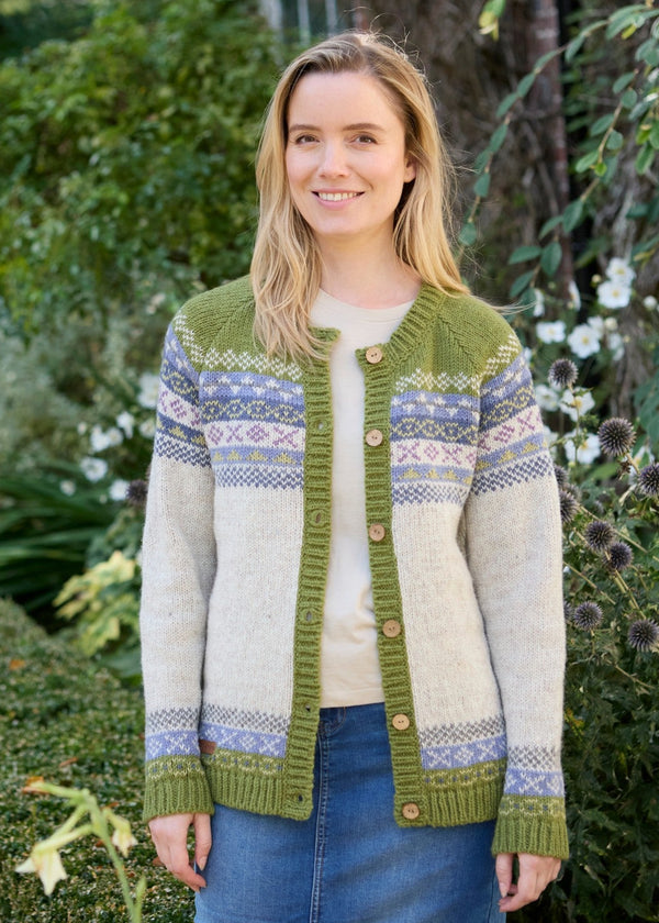 Fair Isle Pure Wool Cardigan | Olive