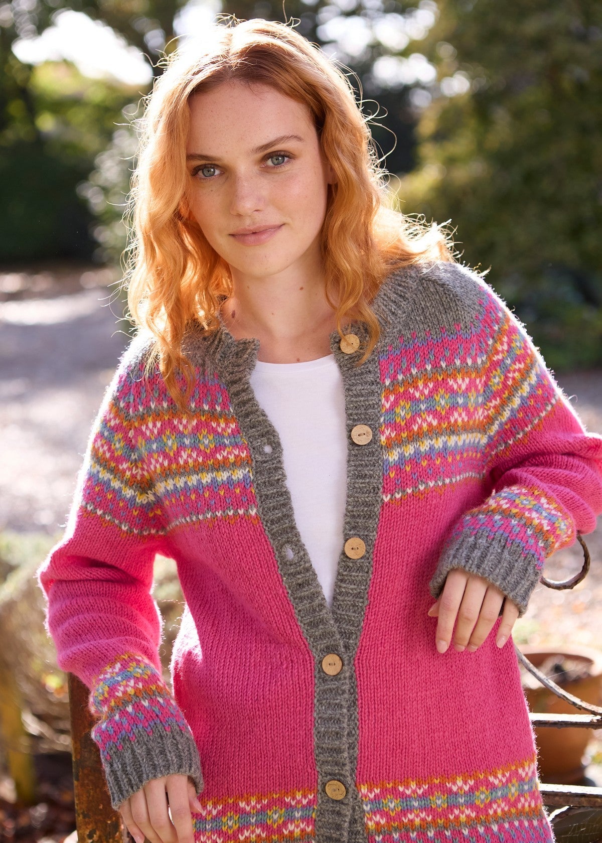 Fair Isle Pure Wool Cardigan | Pink