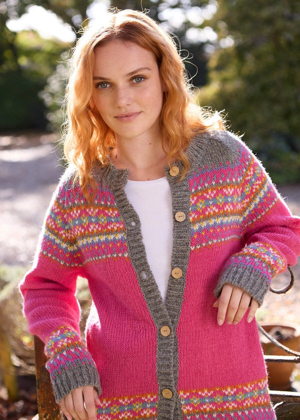 Fair Isle Pure Wool Cardigan | Pink