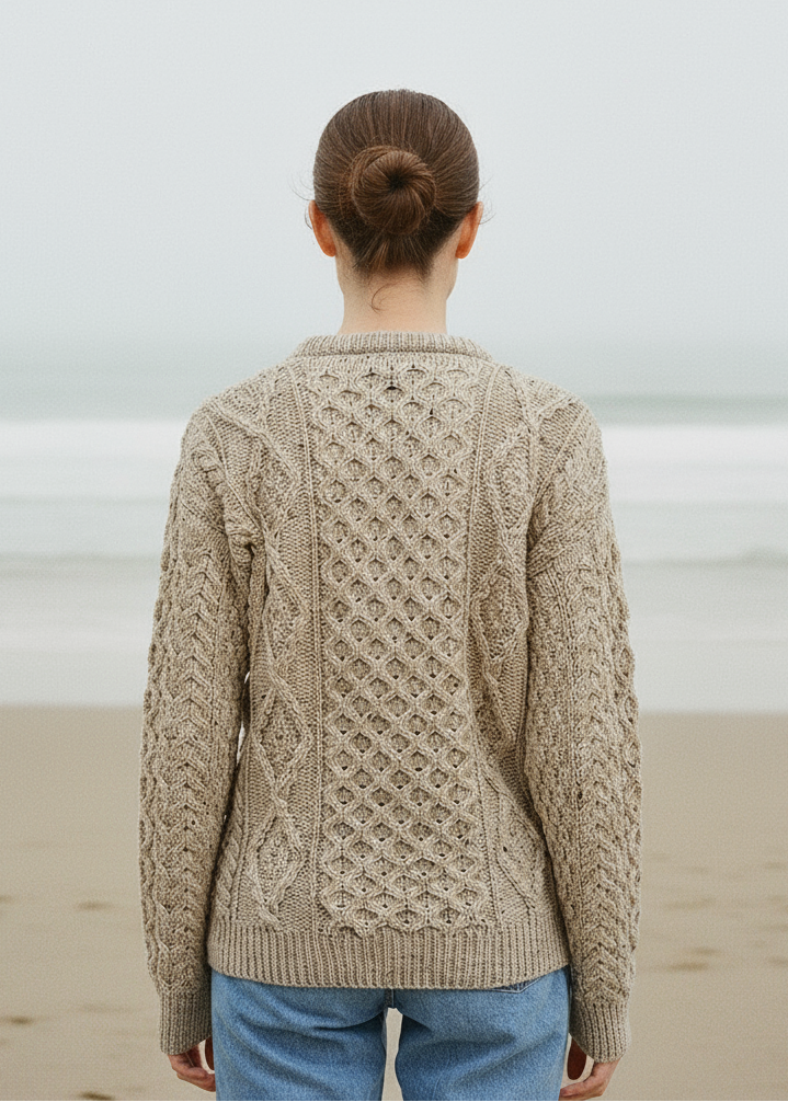 Unisex Aran Wool Sweater | Flecked Oatmeal