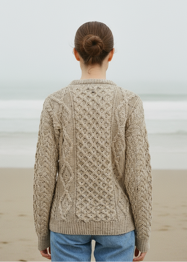 Unisex Aran Wool Sweater | Flecked Oatmeal