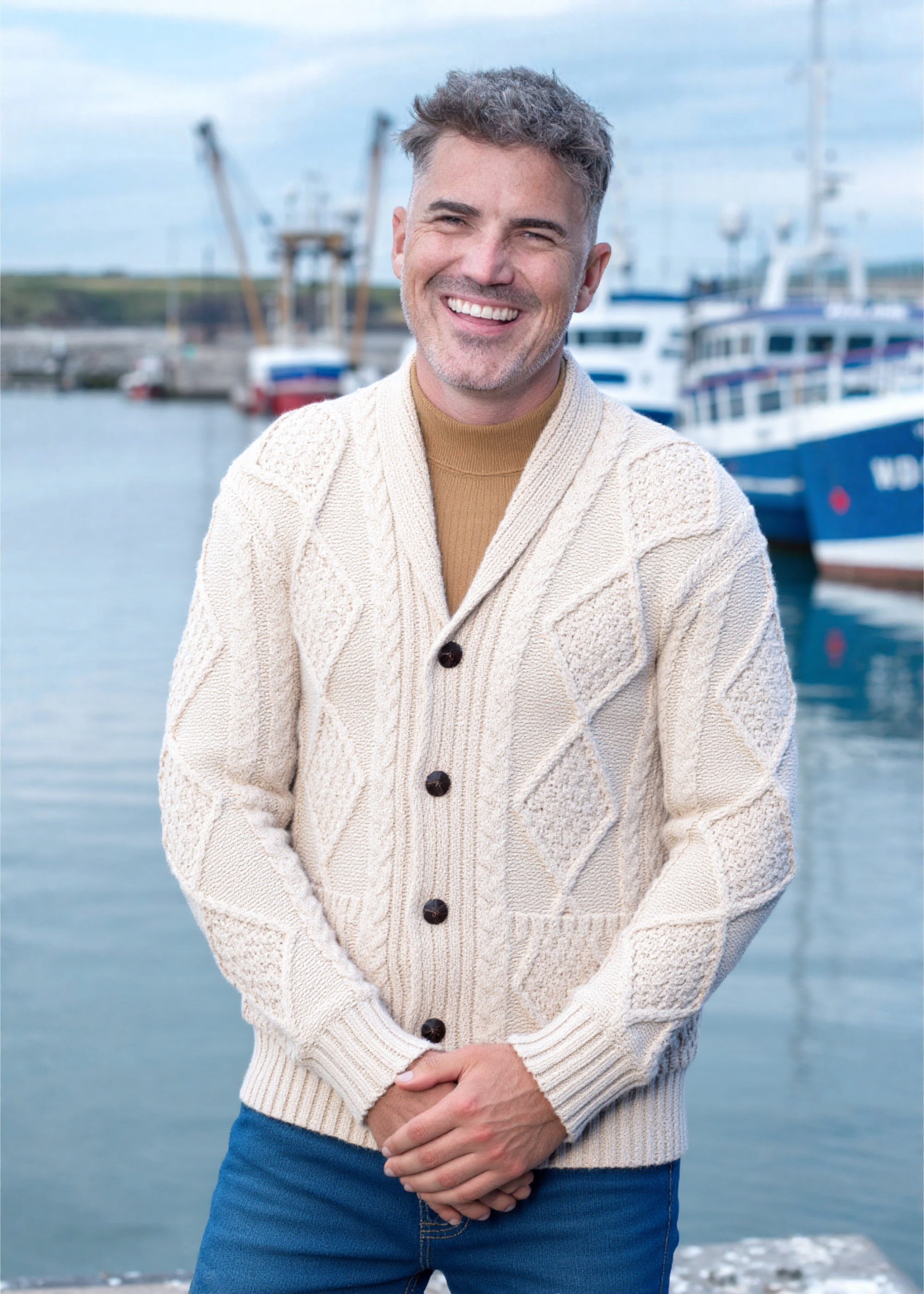 Aran Men's Shawl Button Cardigan | Oatmeal