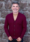 Aran Men's Shawl Button Cardigan | Wine