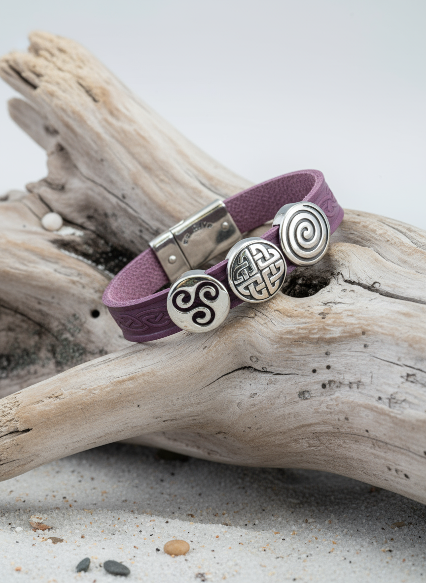 Celtic Leather Purple Aoife Cuff Bracelet
