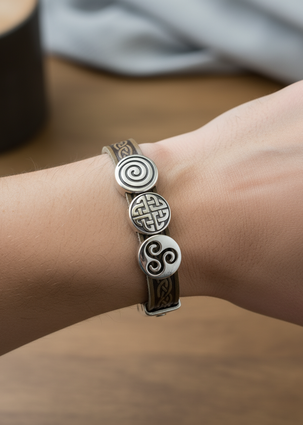 Celtic Leather Green Aoife Cuff Bracelet
