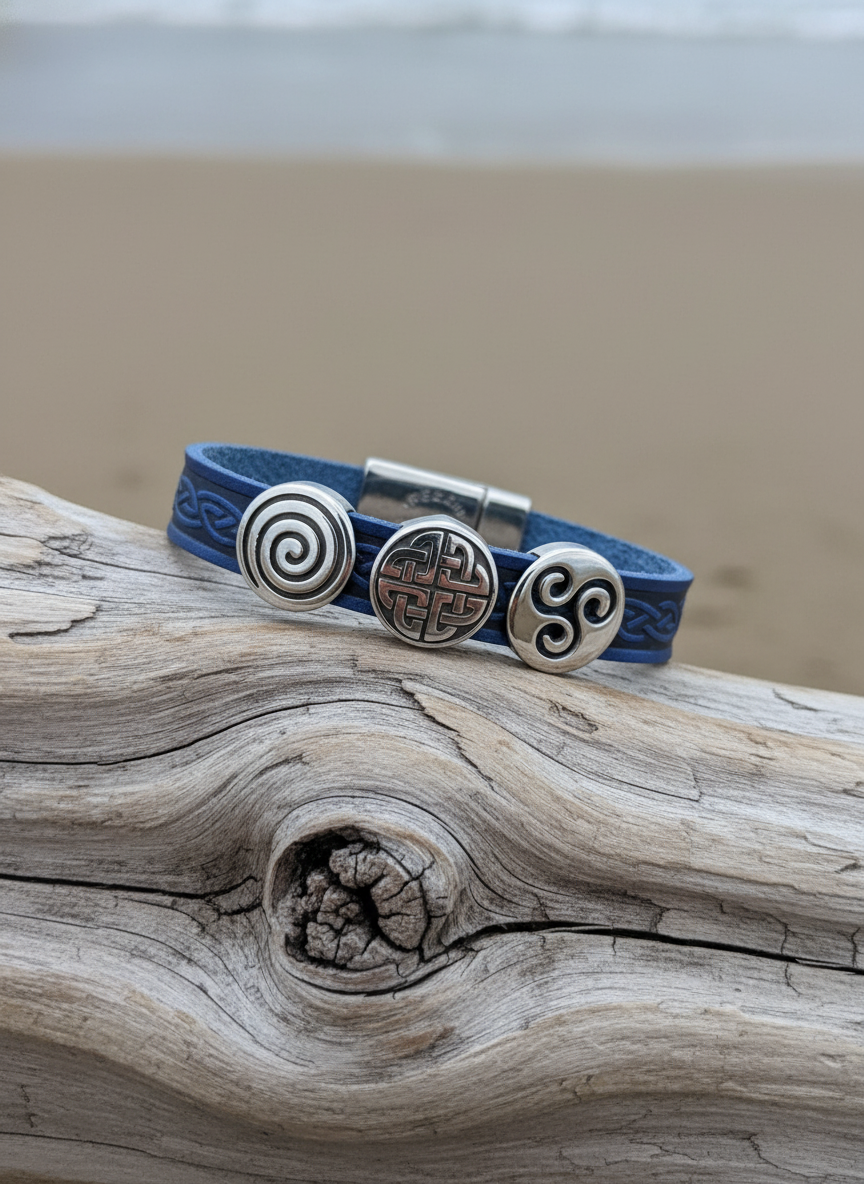 Celtic Leather Blue Aoife Cuff Bracelet