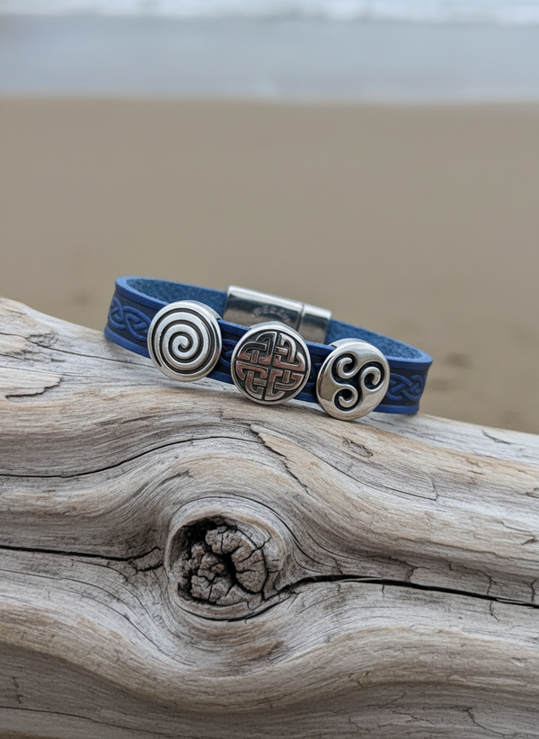 Celtic Leather Blue Aoife Cuff Bracelet