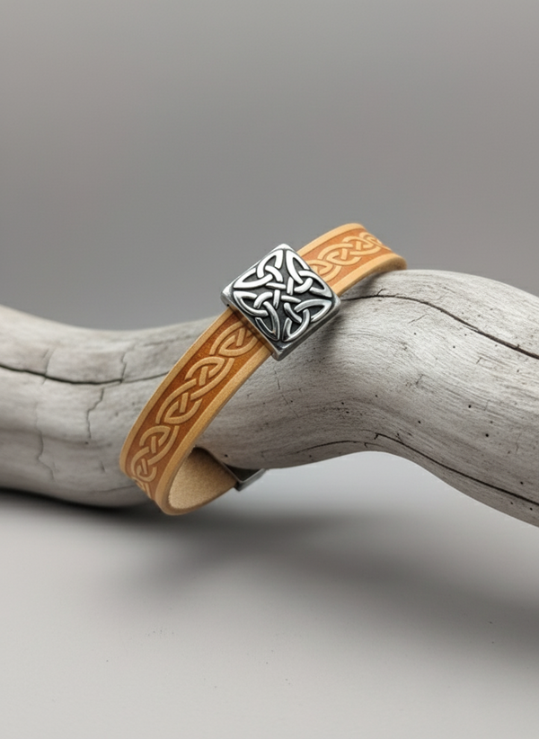 Braden Tan Celtic Cuff Leather Bracelet