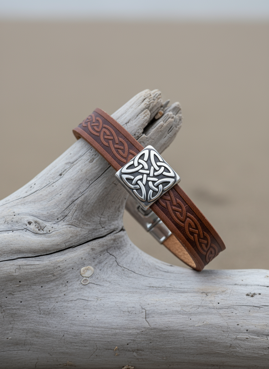Braden Brown Celtic Cuff Leather Bracelet