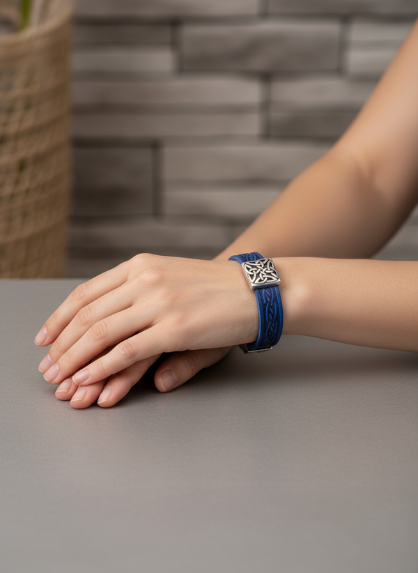 Braden Blue Celtic Cuff Leather Bracelet