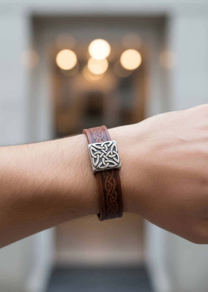 Braden Brown Celtic Cuff Leather Bracelet