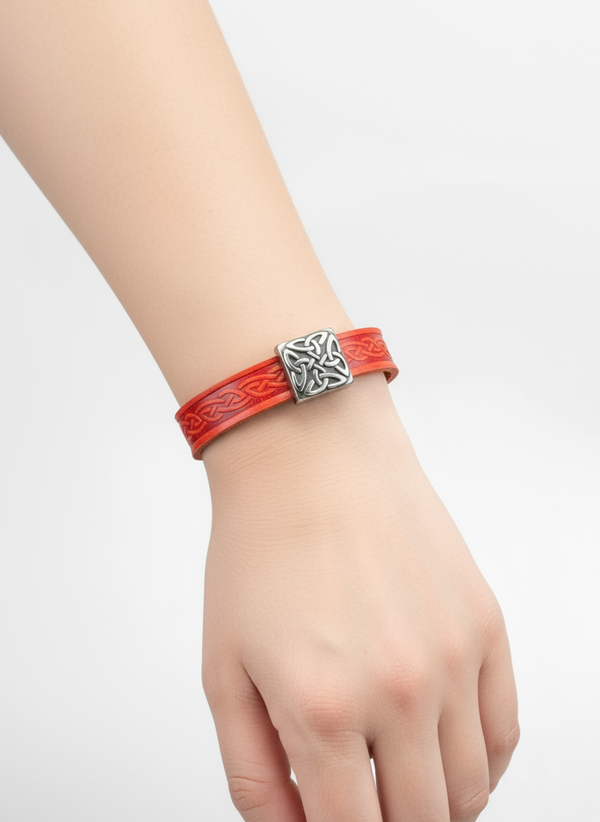 Braden Red Celtic Cuff Leather Bracelet
