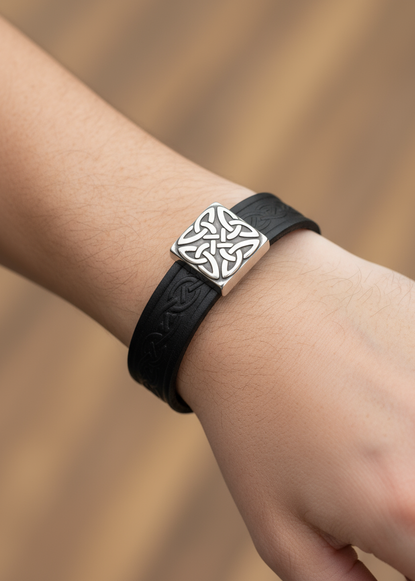 Braden Black Celtic Cuff Leather Bracelet