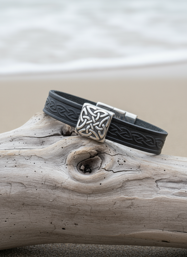 Braden Black Celtic Cuff Leather Bracelet