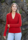 Horseshoe V Neck Aran Sweater | Chilli