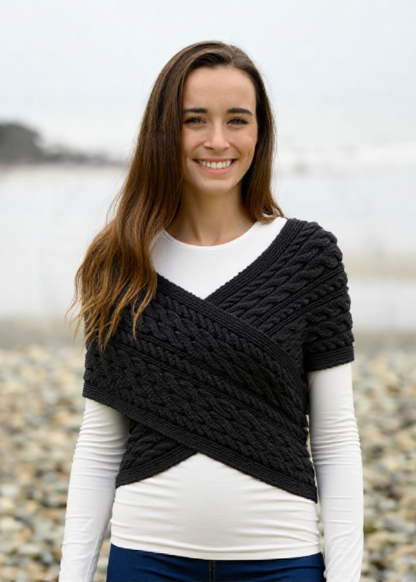 Aran Crossover Wrap | Black