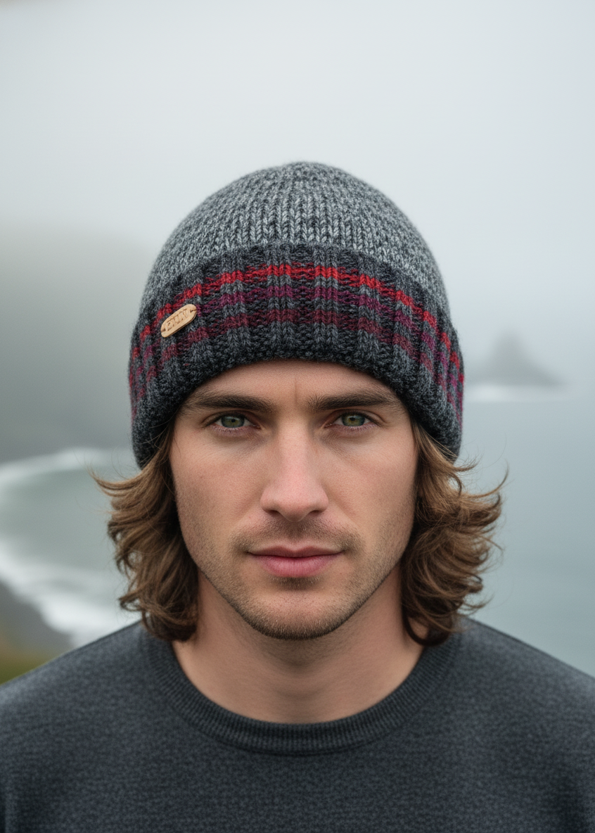 Men's Rib Turnup Hat | Marled Red