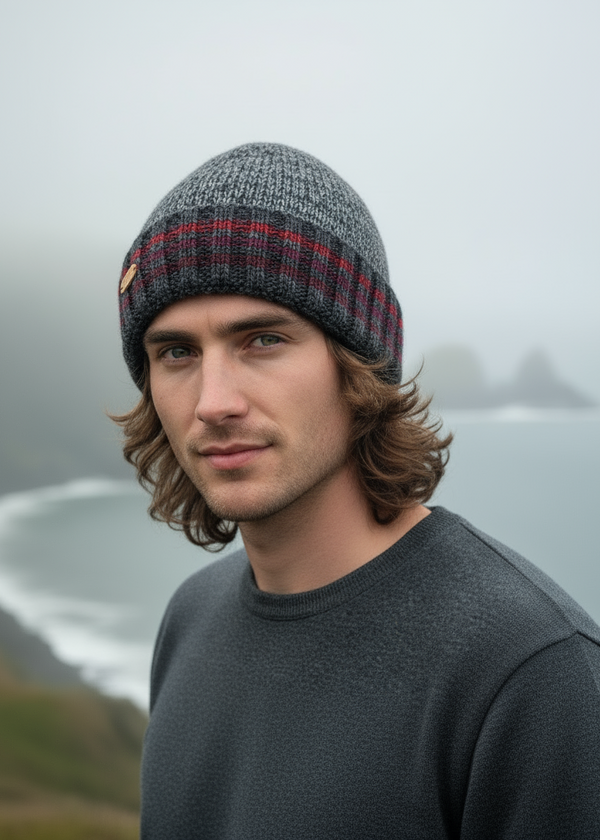 Erin Men's Rib Turnup Hat | Marled Red