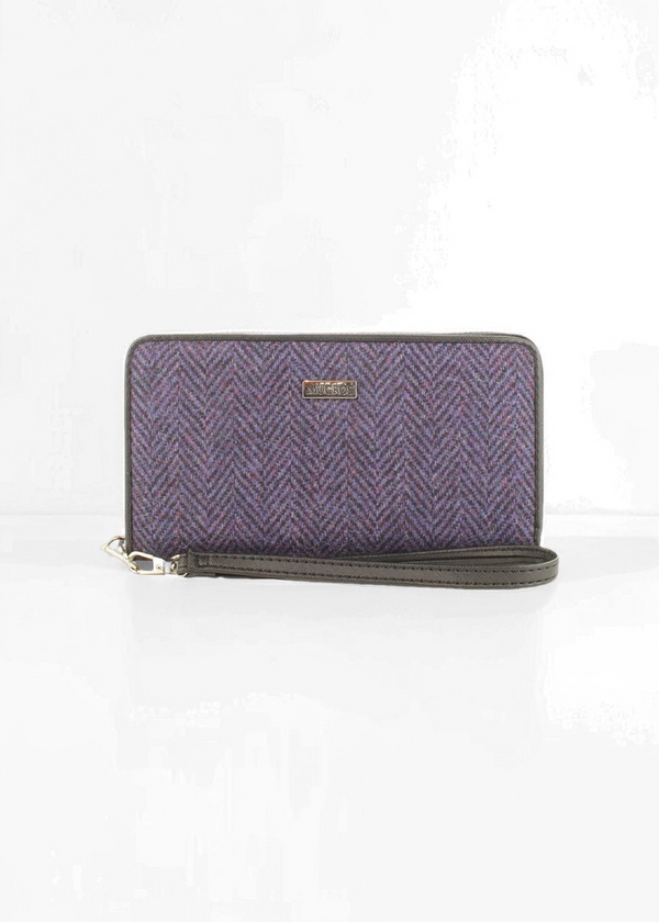 Mucros Tweed Wallet | Purple Herringbone