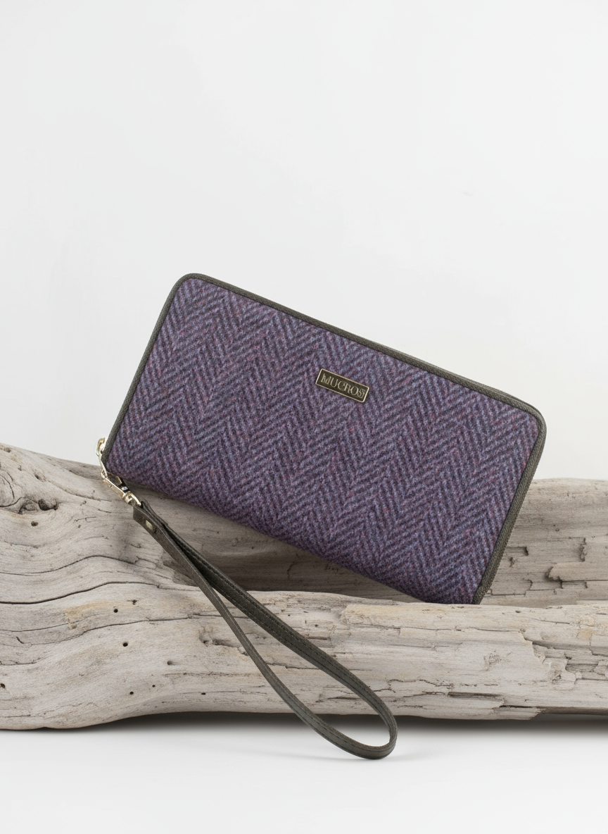 Mucros Tweed Wallet | Purple Herringbone