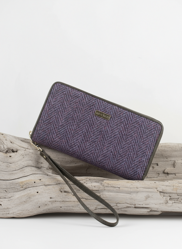 Mucros Tweed Wallet | Purple Herringbone