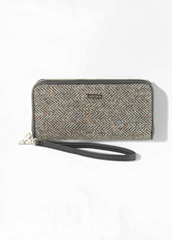 Mucros Tweed Wallet | Grey Heringbone