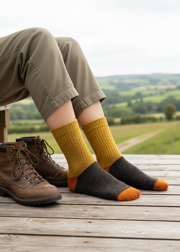 Tricolor 100% Merino Wool Socks | Yellow