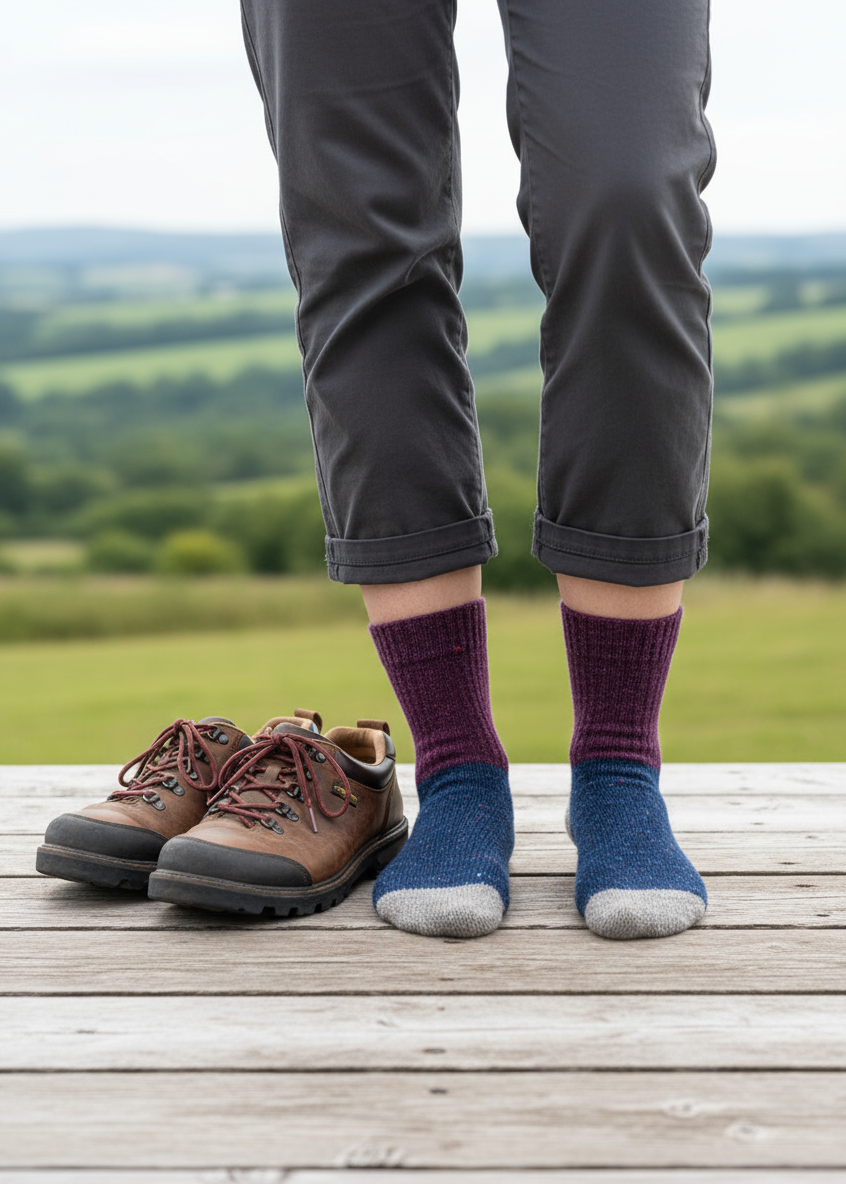 Tricolor 100% Merino Wool Socks | Burgandy
