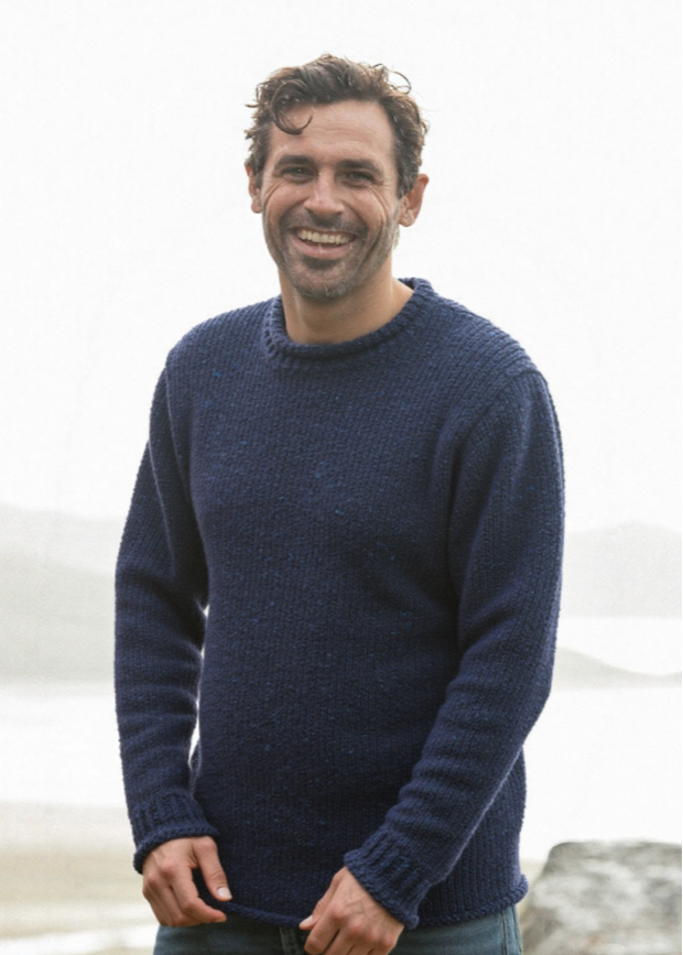 Tweed Roll Neck Mens Sweater | Navy