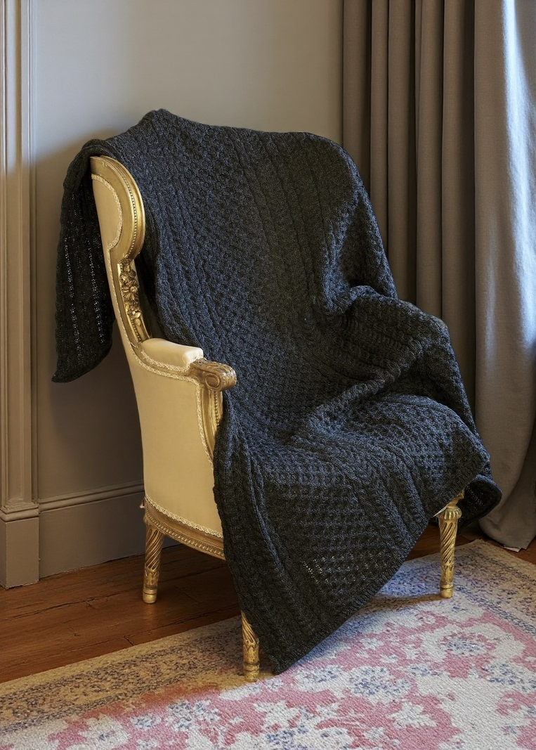 Aran Crafts Honeycomb Wool Throw | Charcoal