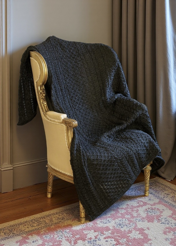 Aran Crafts Honeycomb Wool Throw | Charcoal