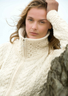 Aran Double Collar Trinity Cardigan | Natural