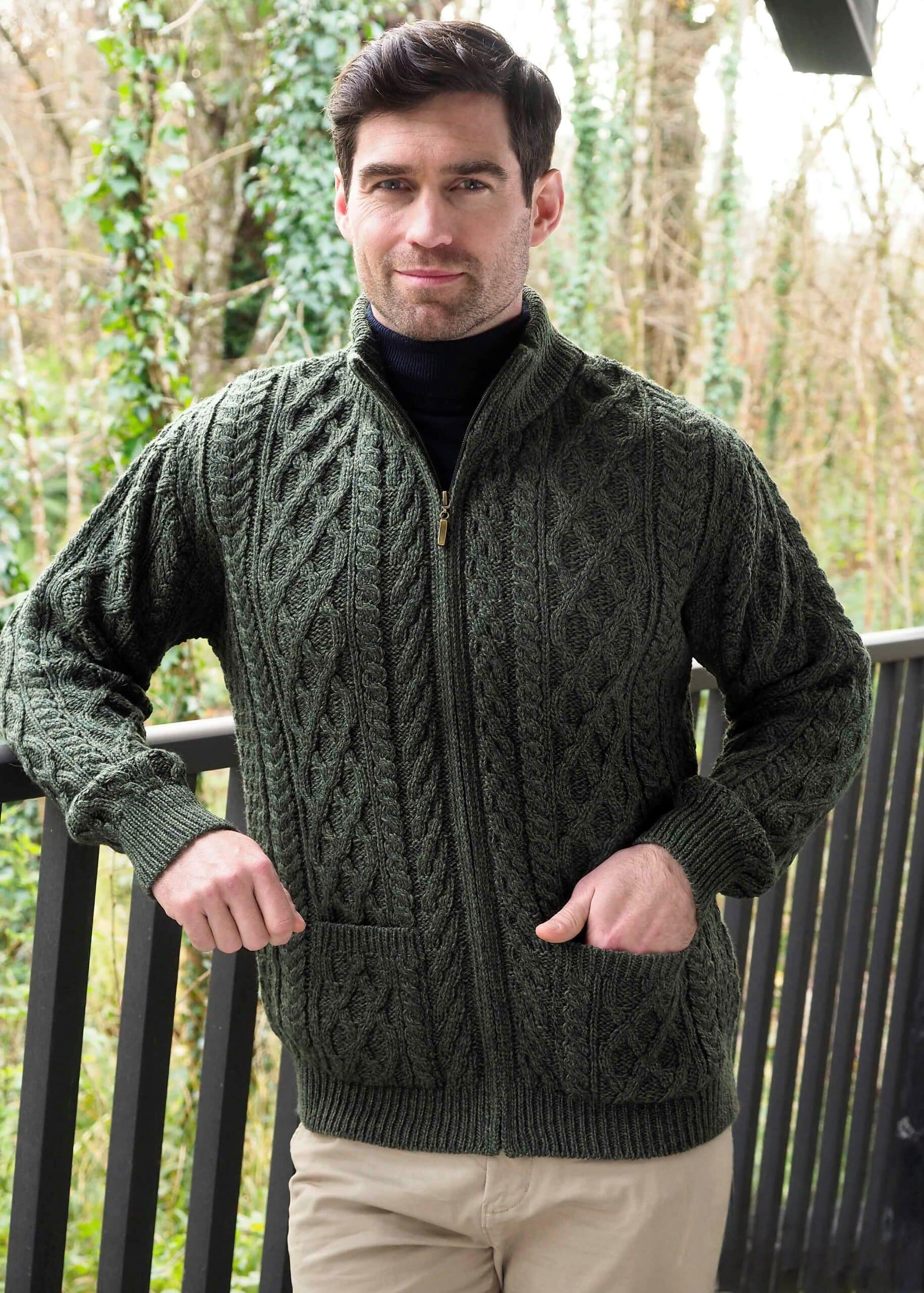 Aran Crafts Dingle Zipper Sweater | Green