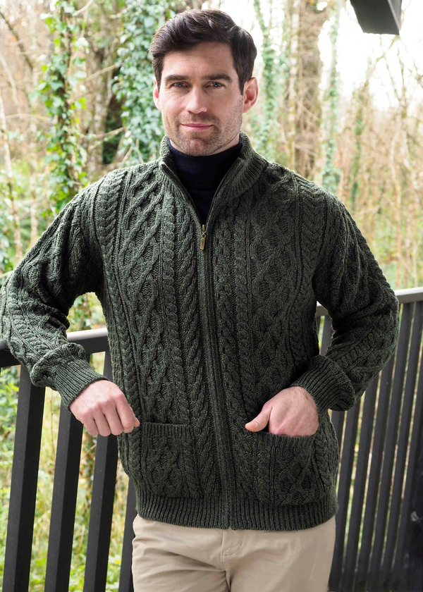 Aran Crafts Dingle Zipper Sweater | Green