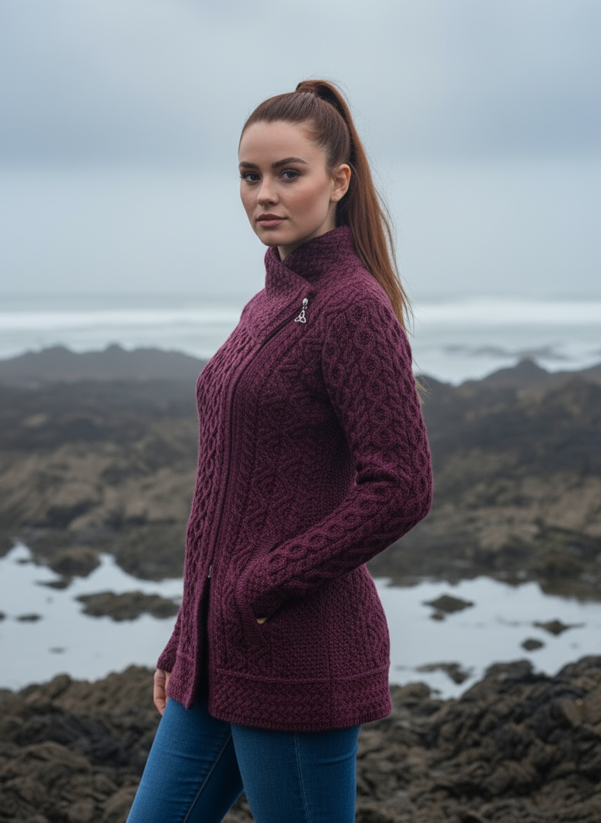 Aran Athenry Asymmetric Coat | Purple