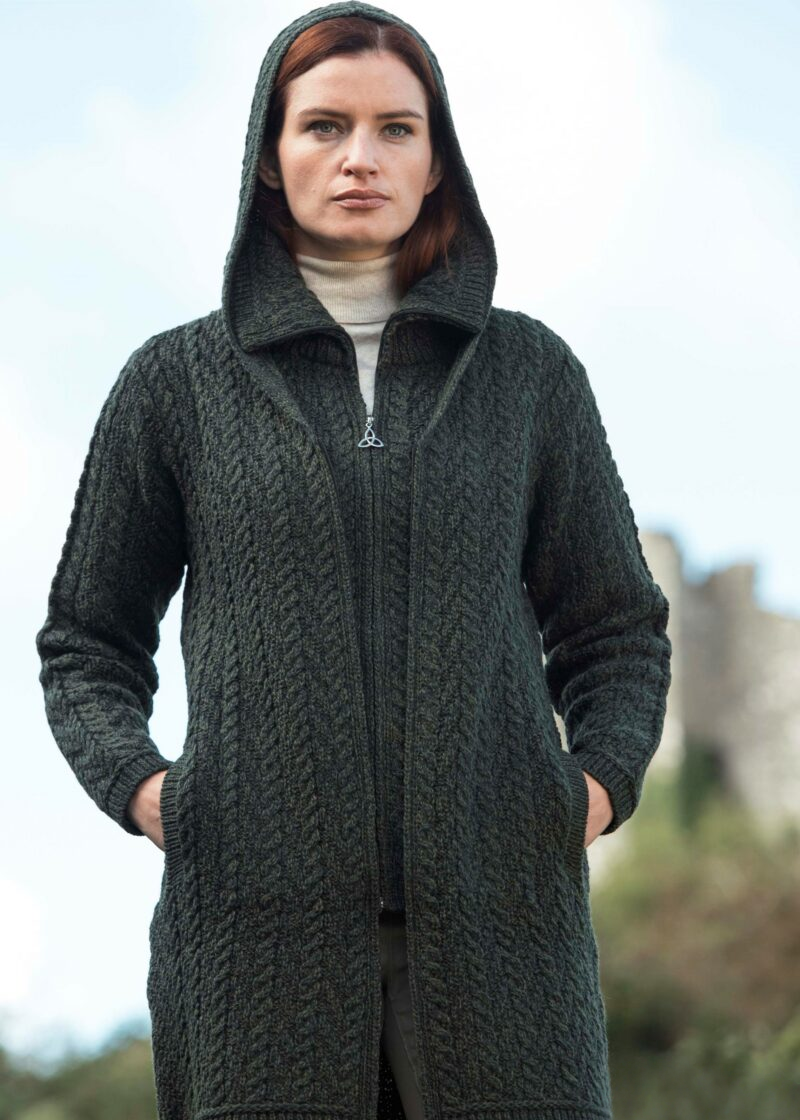 Aran Crafts Hooded Zip Coat | Green
