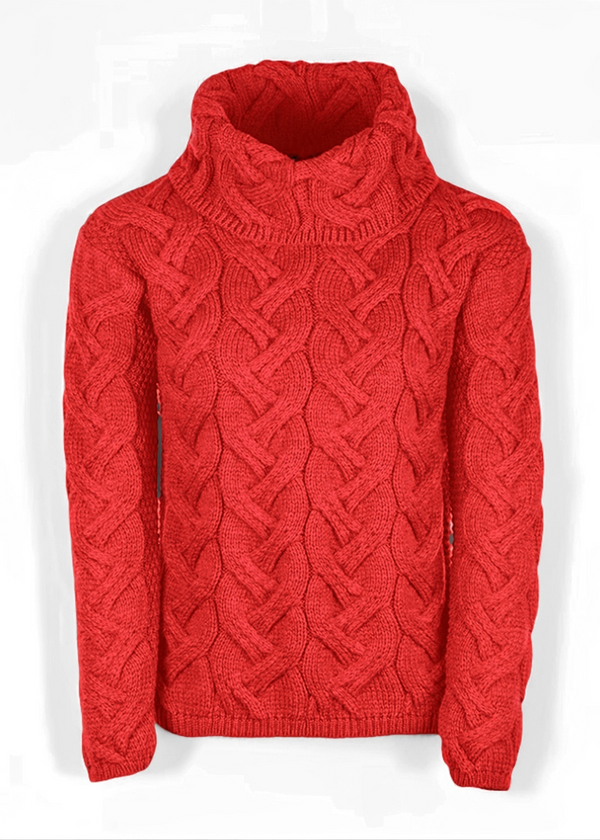 Aran Cowl Neck Chunky Sweater | Coral
