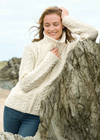 Aran Double Collar Trinity Cardigan | Natural