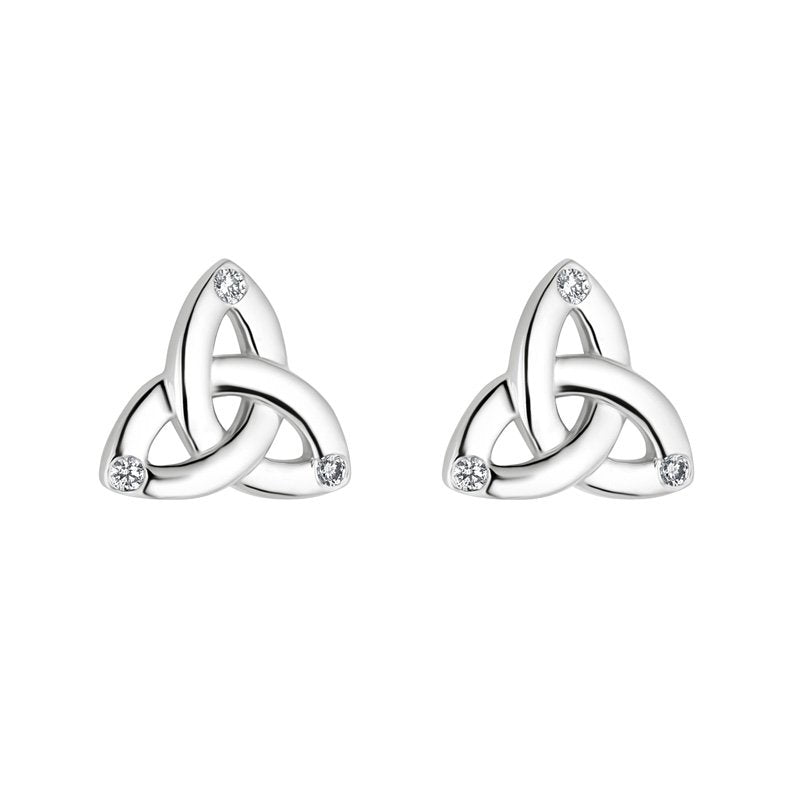 14k White Gold Flush Diamond Trinity Knot Earrings