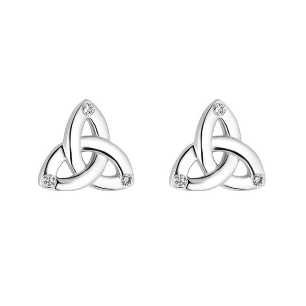 14k White Gold Flush Diamond Trinity Knot Earrings