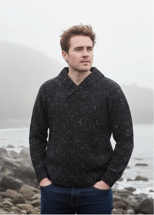 Donegal Wool Shawl Neck Sweater