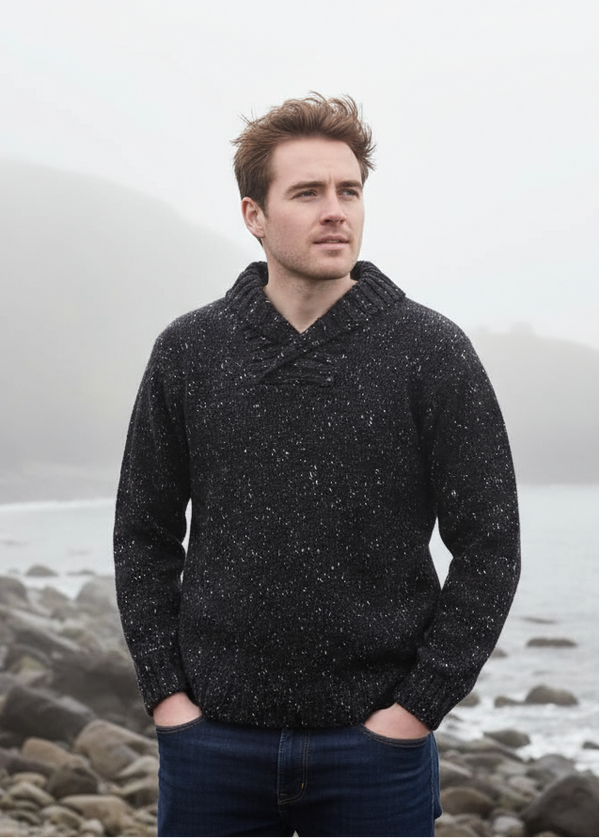 Donegal Wool Shawl Neck Sweater