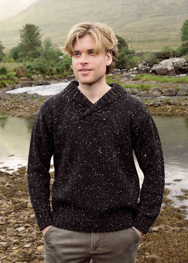 Donegal Wool Shawl Neck Sweater