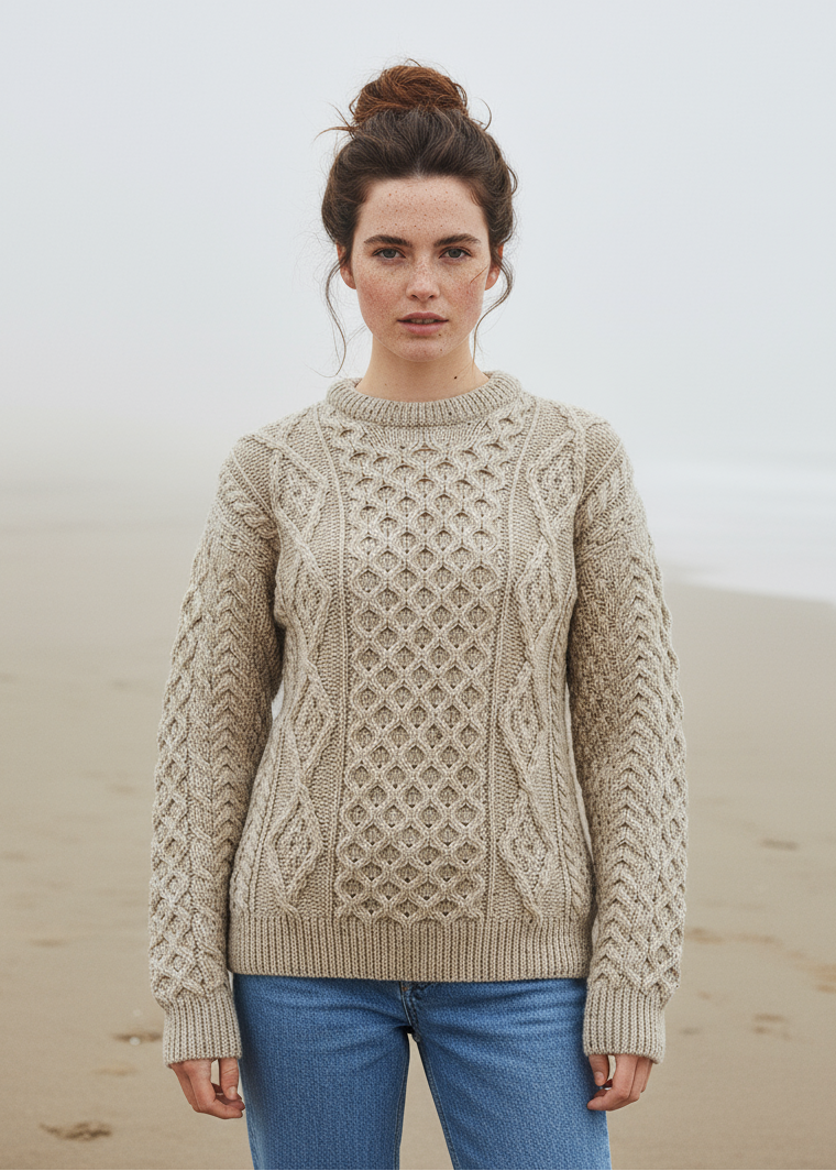 Unisex Aran Wool Sweater | Flecked Oatmeal