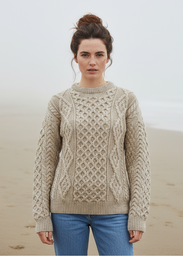 Unisex Aran Wool Sweater | Flecked Oatmeal